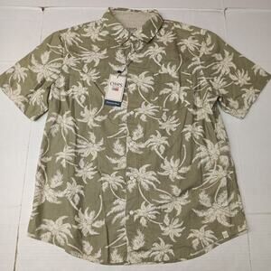 Chaps Seacoast Wash Linen Woven Shirt Men's L Large Light Olive Floral Print